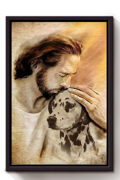 Jesus And Dalmatian Dog God Wall Art For Home Decor Gift For Dog Lovers Christian Framed Matte Canvas Framed Prints, Canvas