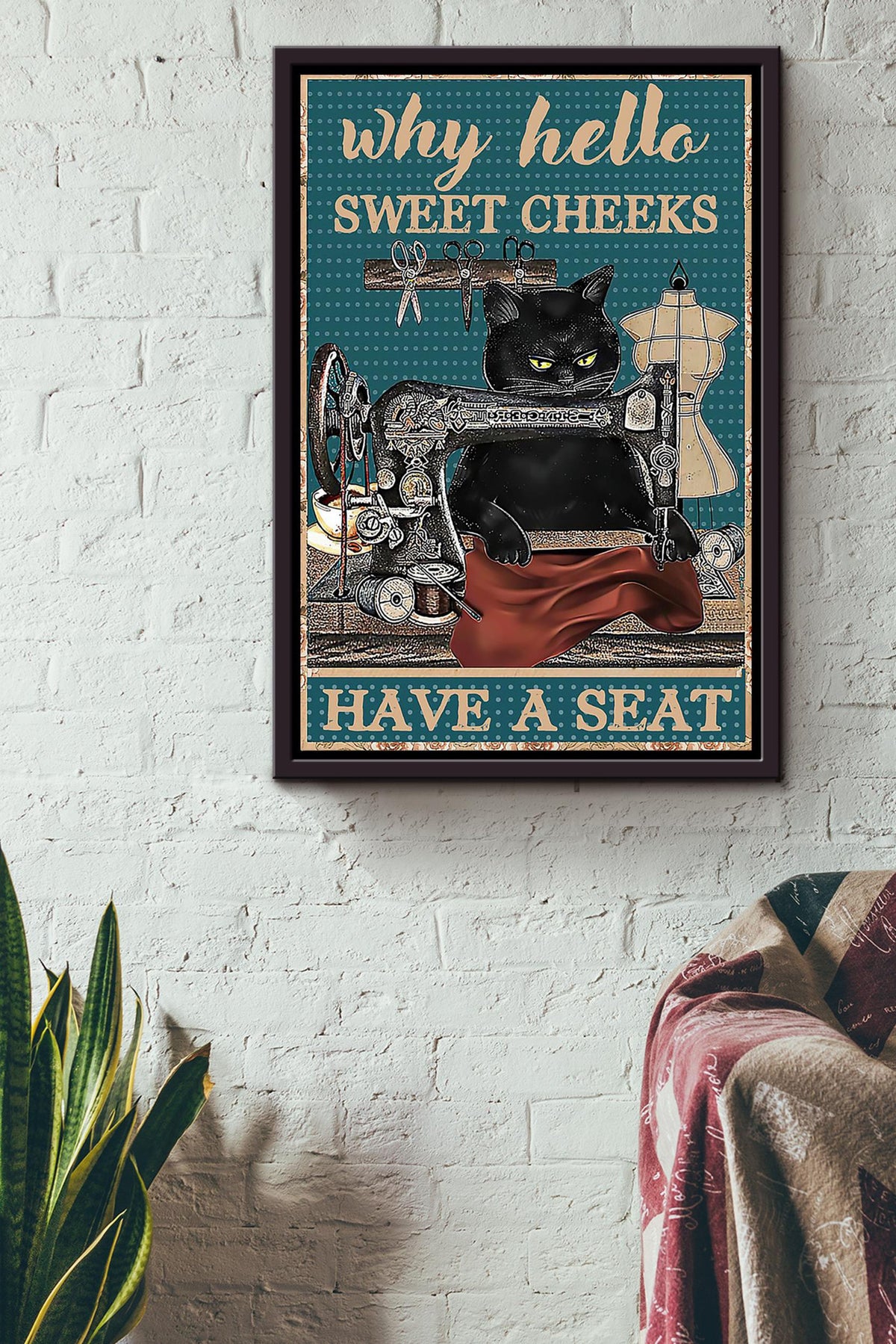Cat Poster Why Hello Sweet Cheeks Have A Seat Poster Cat Bathroom Decor Funny Cat Wall Art Animal Lovers Print Nursery Decor Framed Canvas Framed Prints, Canvas