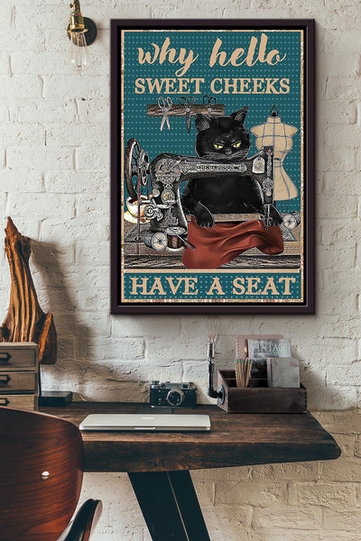 Cat Poster Why Hello Sweet Cheeks Have A Seat Poster Cat Bathroom Decor Funny Cat Wall Art Animal Lovers Print Nursery Decor Framed Canvas Framed Prints, Canvas