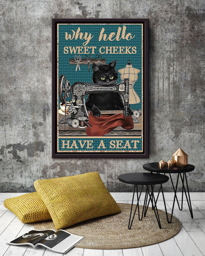 Cat Poster Why Hello Sweet Cheeks Have A Seat Poster Cat Bathroom Decor Funny Cat Wall Art Animal Lovers Print Nursery Decor Framed Canvas Framed Prints, Canvas