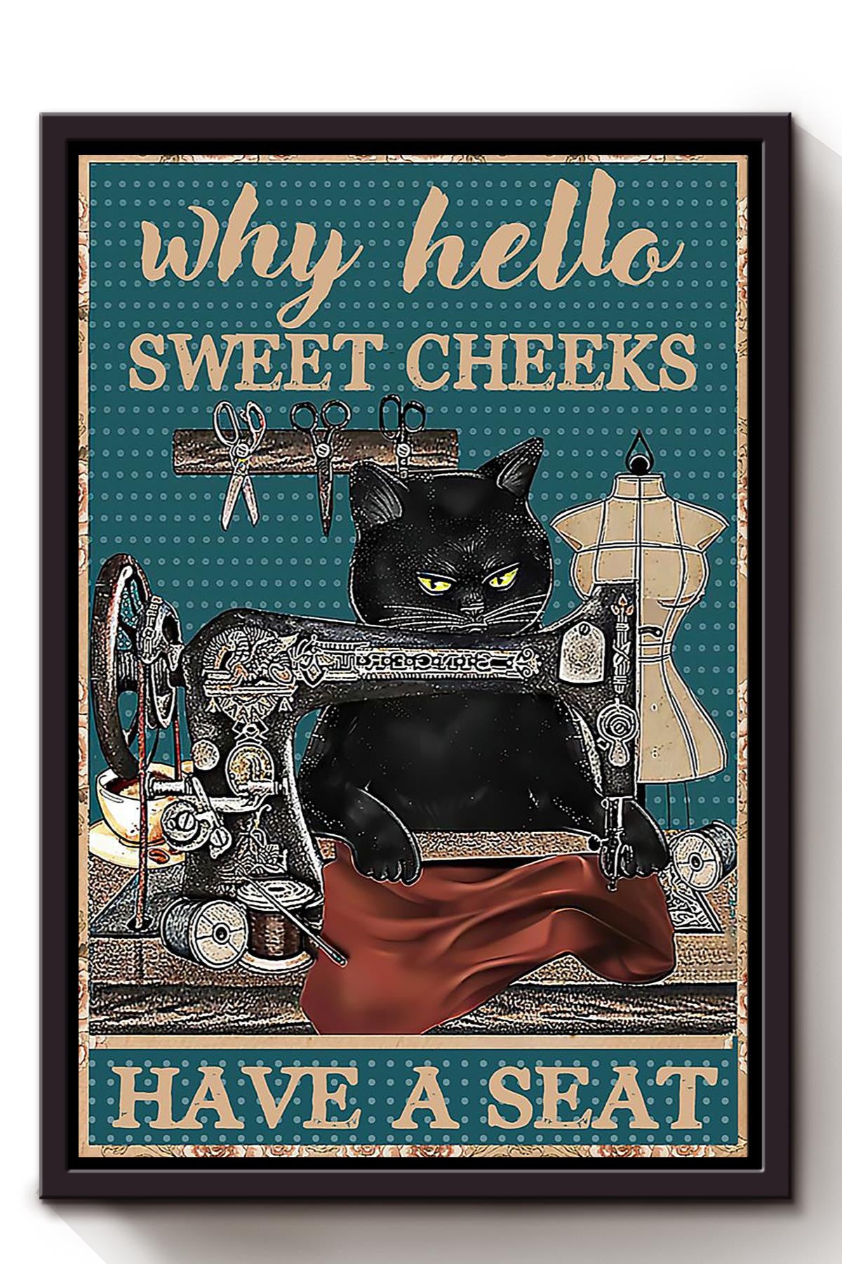 Cat Poster Why Hello Sweet Cheeks Have A Seat Poster Cat Bathroom Decor Funny Cat Wall Art Animal Lovers Print Nursery Decor Framed Canvas Framed Prints, Canvas