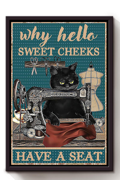 Cat Poster Why Hello Sweet Cheeks Have A Seat Poster Cat Bathroom Decor Funny Cat Wall Art Animal Lovers Print Nursery Decor Framed Canvas Framed Prints, Canvas