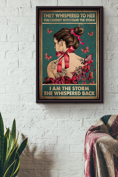 Breast Cancer They Whispered To Her Motivation Quote Gift For Breast Disease Awareness 04 Framed Canvas