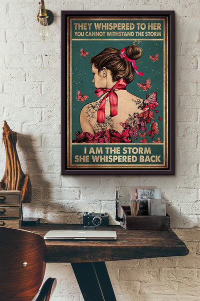 Breast Cancer They Whispered To Her Motivation Quote Gift For Breast Disease Awareness 04 Framed Canvas