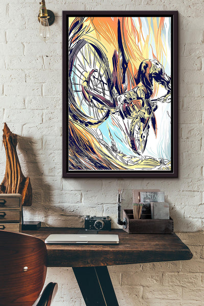 Cycling Faster Anf Fater Color Image Poster Framed Matte Canvas