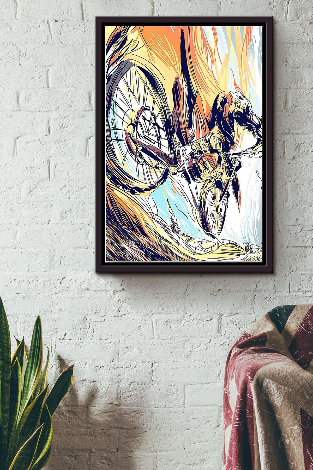 Cycling Faster Anf Fater Color Image Poster Framed Matte Canvas