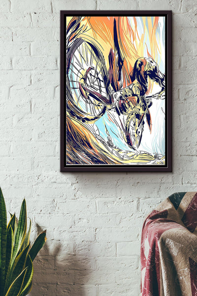 Cycling Faster Anf Fater Color Image Poster Framed Matte Canvas