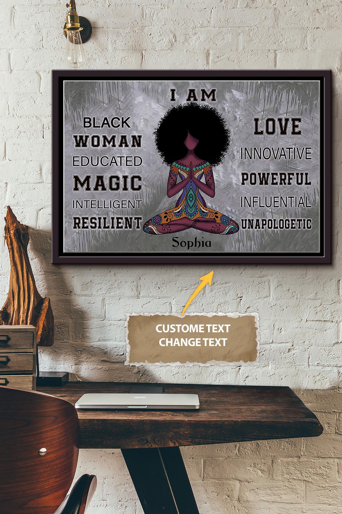 African Yoga Girl Personalized Poster - Woman Wall Art - Gift For Black Women African Women Framed Matte Canvas Framed Prints, Canvas