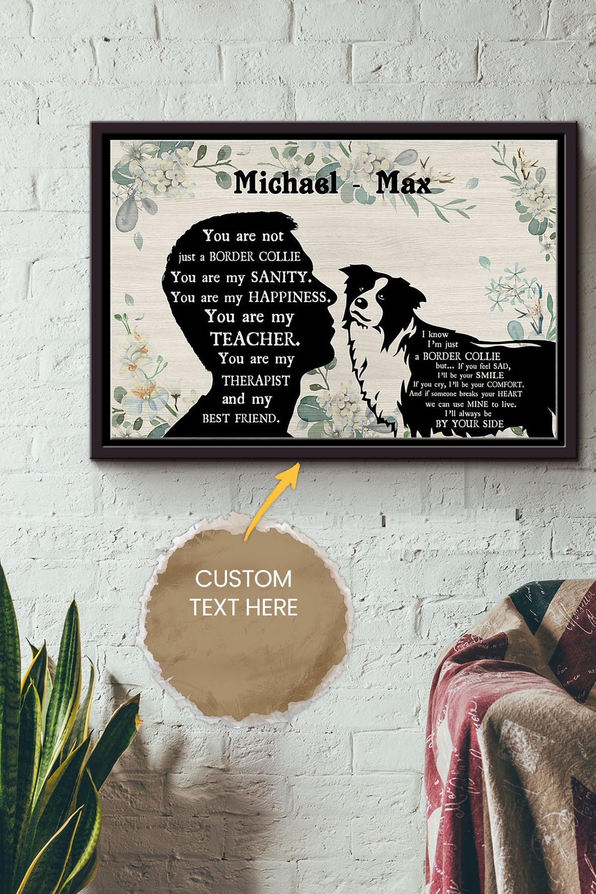 Border Collie Boy Therapist Best Friend Personalized Poster - Animal Wall Art - Gift For Dog Lover Dog Foster Puppy Fan Framed Matte Canvas Framed Prints, Canvas