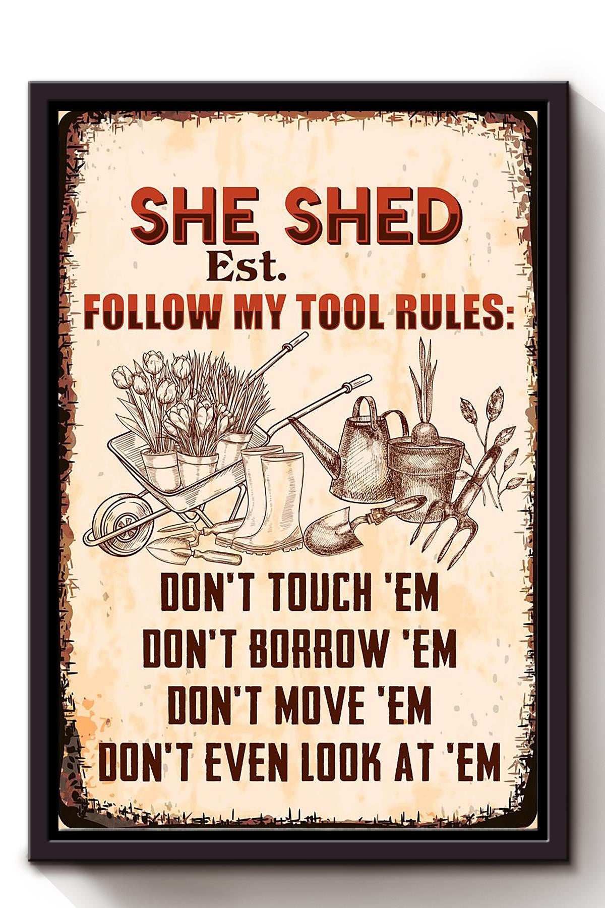 Follow My Tool Rules Gardening Wall Art For Gardener Farmhouse Decor Framed Matte Canvas Framed Prints, Canvas