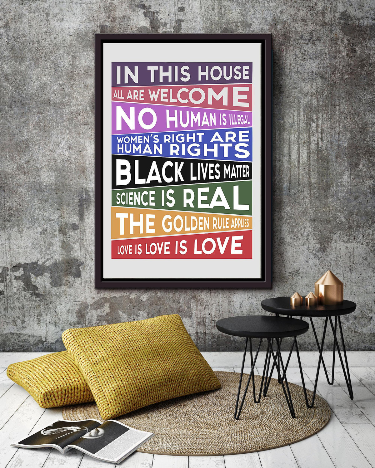 In this house All are welcome Slogan Equality Wall Art Gift For LGBT IDERD Framed Matte Canvas Framed Prints, Canvas