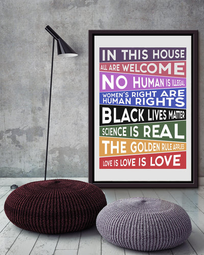 In this house All are welcome Slogan Equality Wall Art Gift For LGBT IDERD Framed Matte Canvas Framed Prints, Canvas