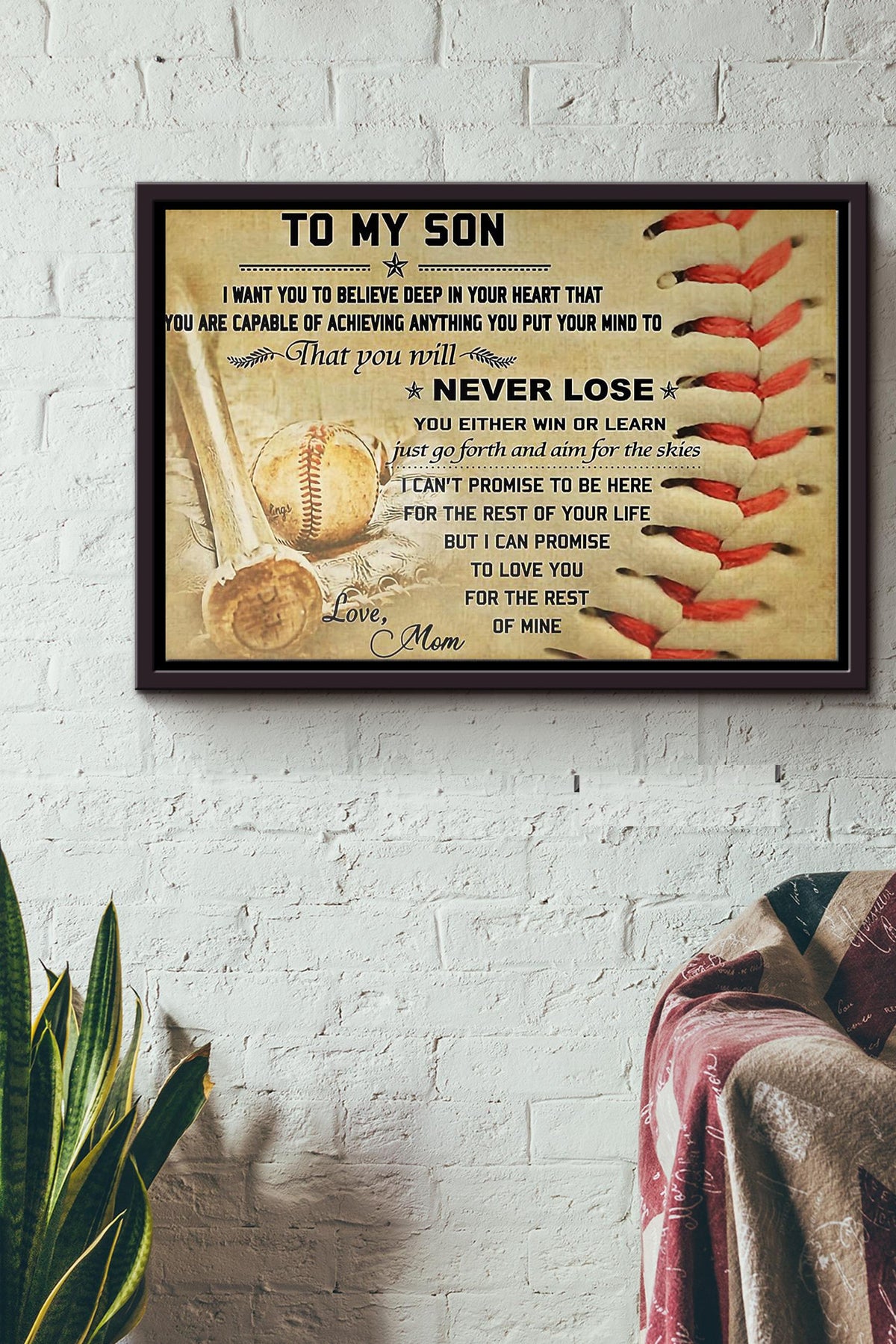 Baseball To My Son Love Mom Poster n Framed Matte Canvas