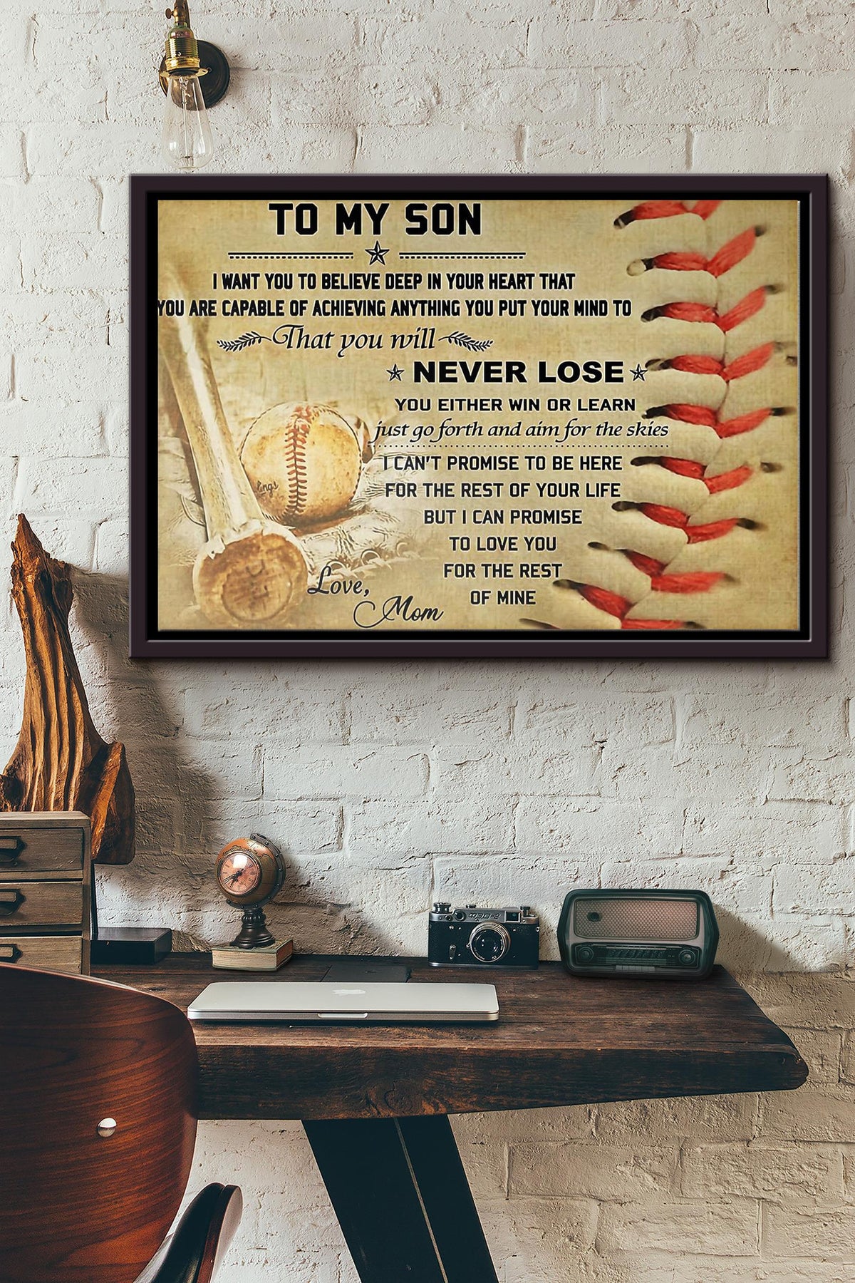 Baseball To My Son Love Mom Poster n Framed Matte Canvas