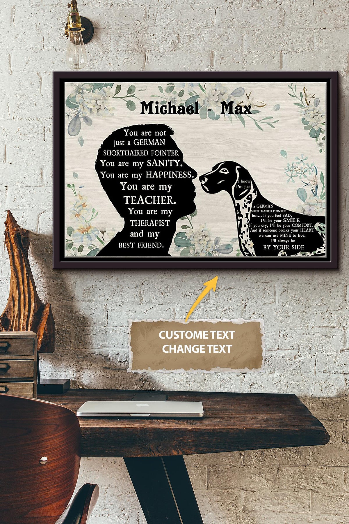 Gsp Boy Therapist Best Friend Personalized Poster - Animal Wall Art - Gift For Dog Lover Dog Foster Puppy Fan Framed Matte Canvas Framed Prints, Canvas