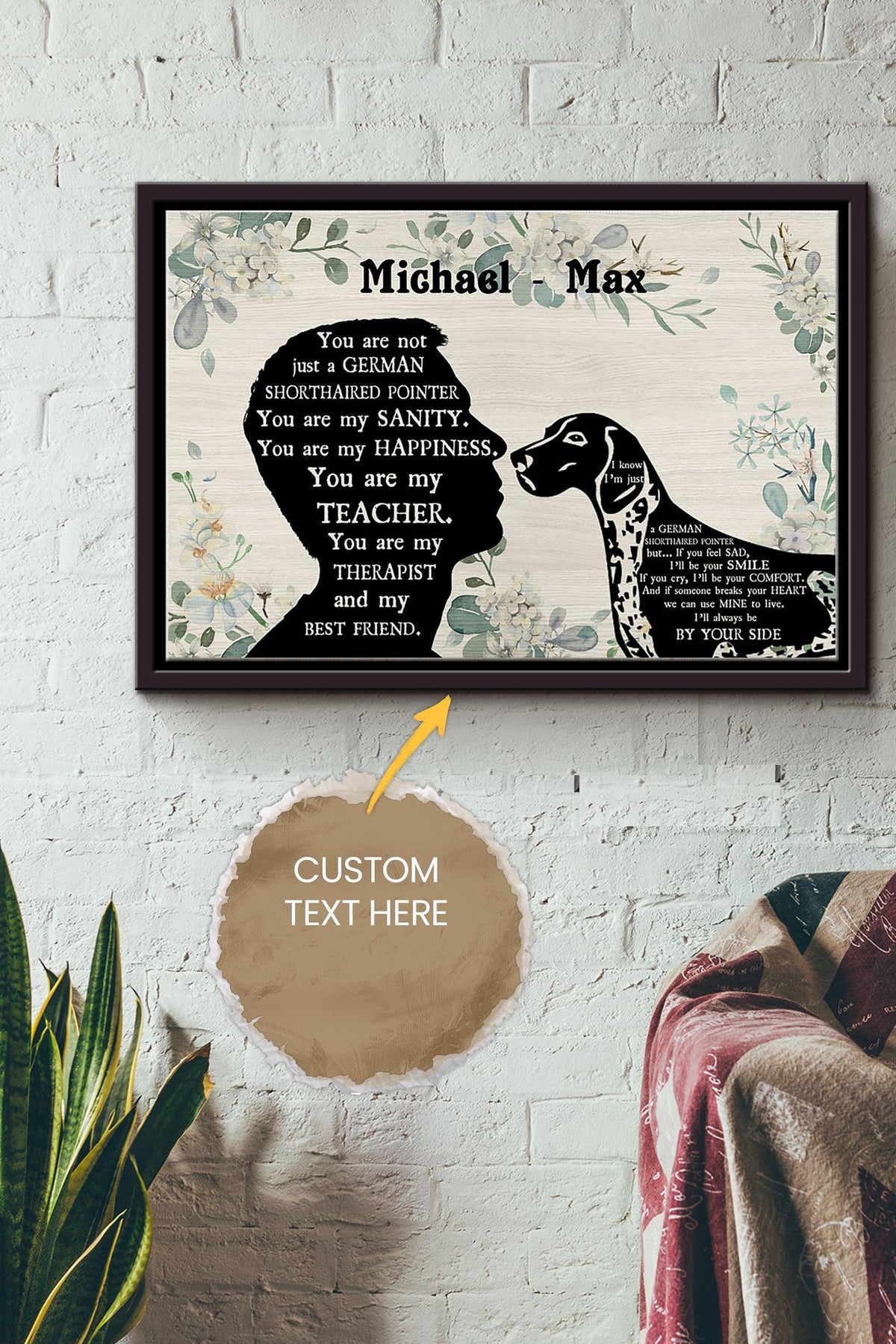 Gsp Boy Therapist Best Friend Personalized Poster - Animal Wall Art - Gift For Dog Lover Dog Foster Puppy Fan Framed Matte Canvas Framed Prints, Canvas