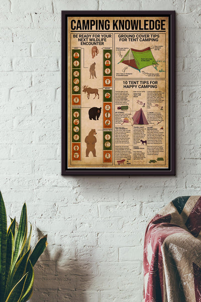 Camping Knowledge Tent Camping Basic Information Poster - Camping Knowledge Wall Art - Gift For Camper Scout Aventure Lover Framed Matte Canvas Framed Prints, Canvas