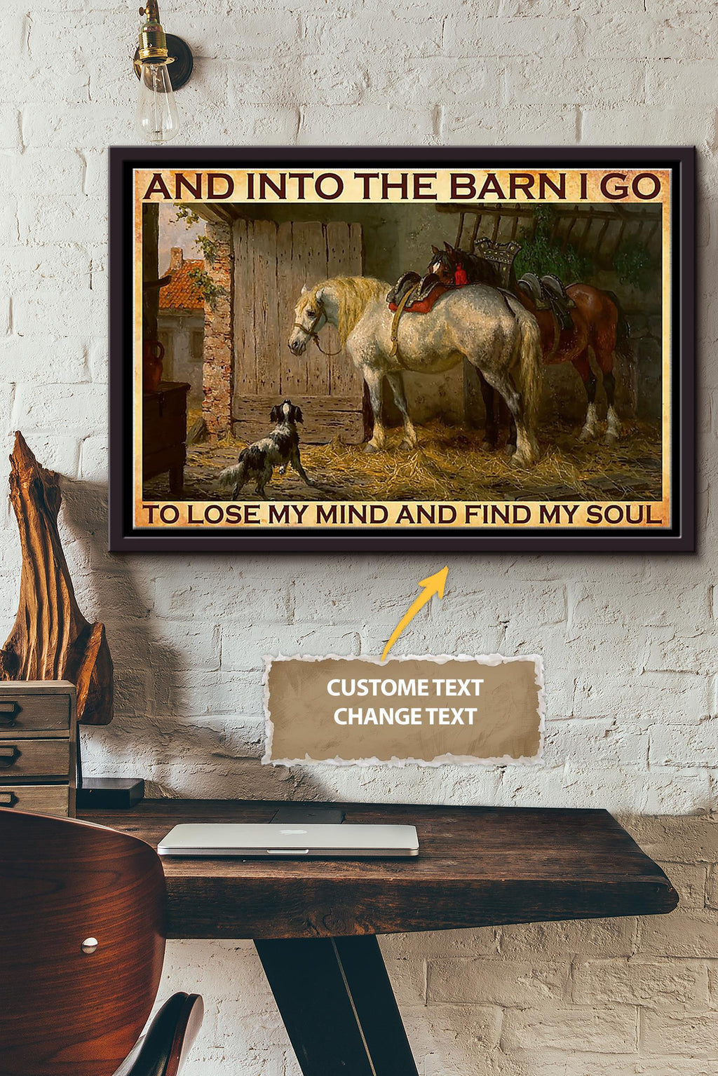 And In To The Barn Cowgirl Poster - Animal Wall Art - Gift For Horse Lover Horse Rider Cowboy Farmhouse Decor Framed Matte Canvas Framed Prints, Canvas