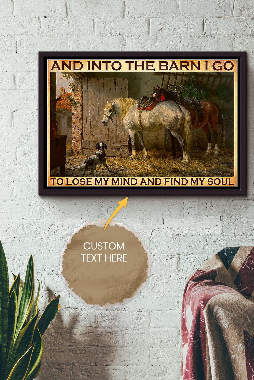 And In To The Barn Cowgirl Poster - Animal Wall Art - Gift For Horse Lover Horse Rider Cowboy Farmhouse Decor Framed Matte Canvas Framed Prints, Canvas