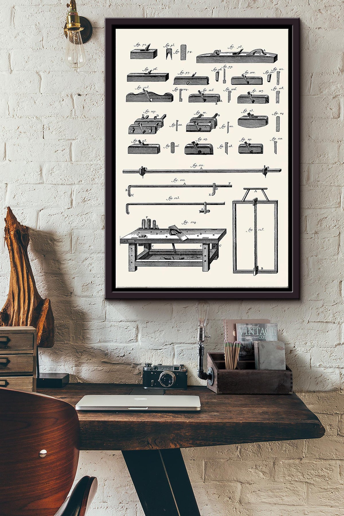Carpenters Tools Art Poster Framed Matte Canvas