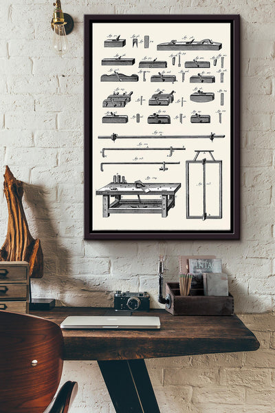 Carpenters Tools Art Poster Framed Matte Canvas
