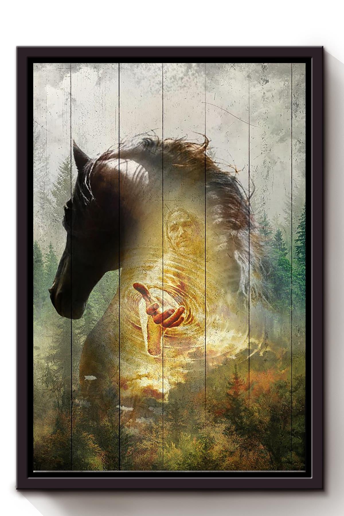 Horse And Jesus Take My Hand God Wall Art For Home Decor Gift For Christian Framed Matte Canvas Framed Prints, Canvas