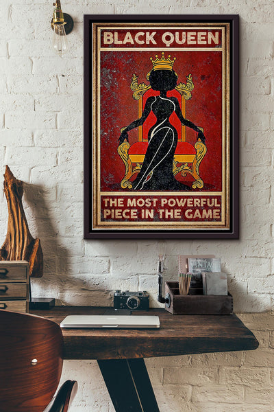 Black Queen The Most Powerful Piece In Game Poster - Decor Wall Art - Gift For Black Girl Black Women Womens Day Black People Framed Matte Canvas Framed Prints, Canvas GS20240923016