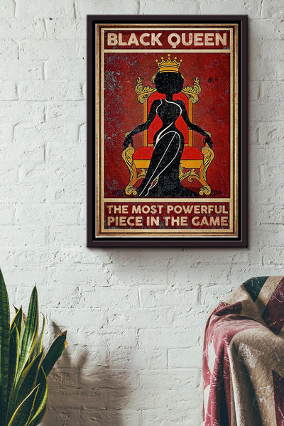 Black Queen The Most Powerful Piece In Game Poster - Decor Wall Art - Gift For Black Girl Black Women Womens Day Black People Framed Matte Canvas Framed Prints, Canvas GS20240923016