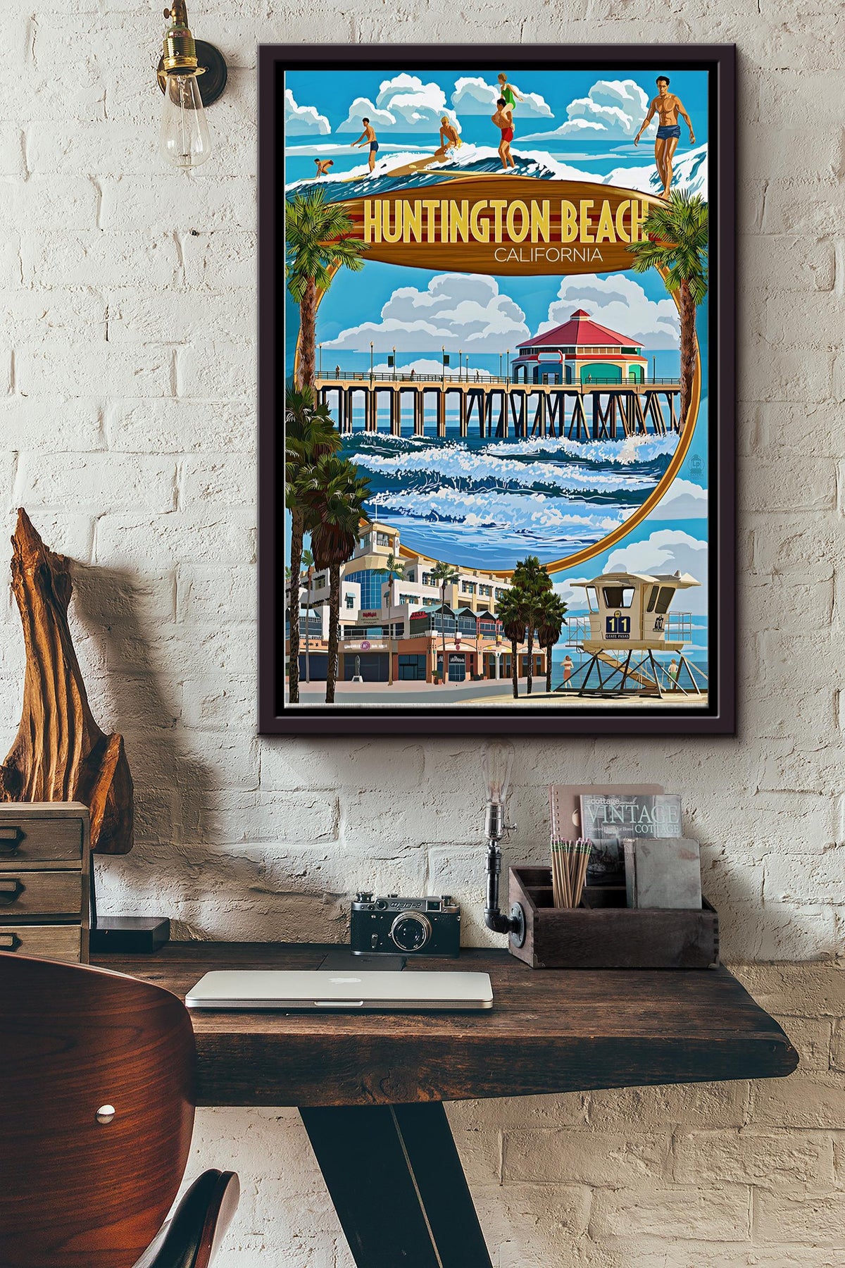 Huntington Beach In California Poster - Travel Wall Art - Gift For Beach Lover Tourist Souvenir Traveling Lover Framed Matte Canvas Framed Prints, Canvas