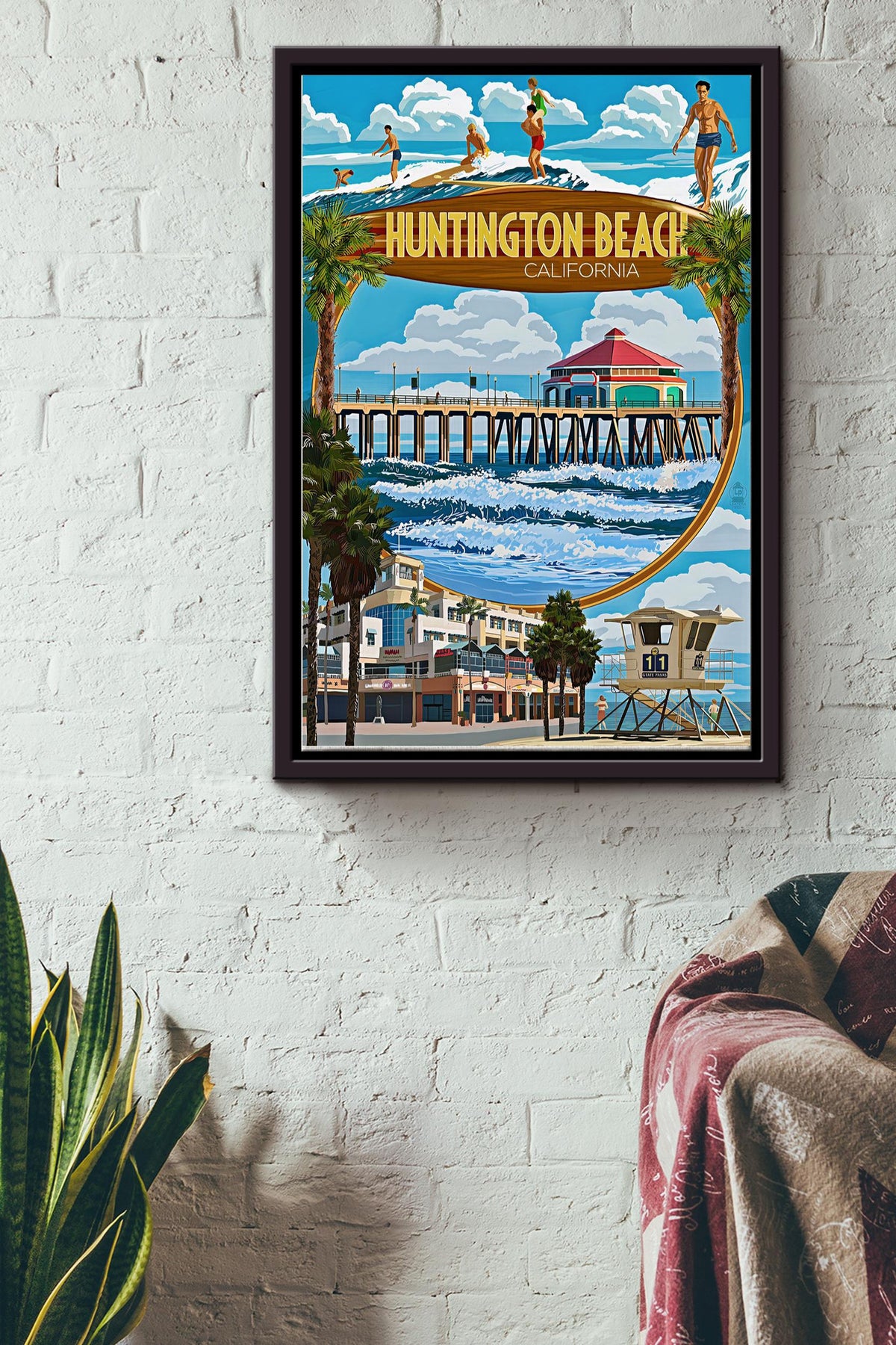 Huntington Beach In California Poster - Travel Wall Art - Gift For Beach Lover Tourist Souvenir Traveling Lover Framed Matte Canvas Framed Prints, Canvas