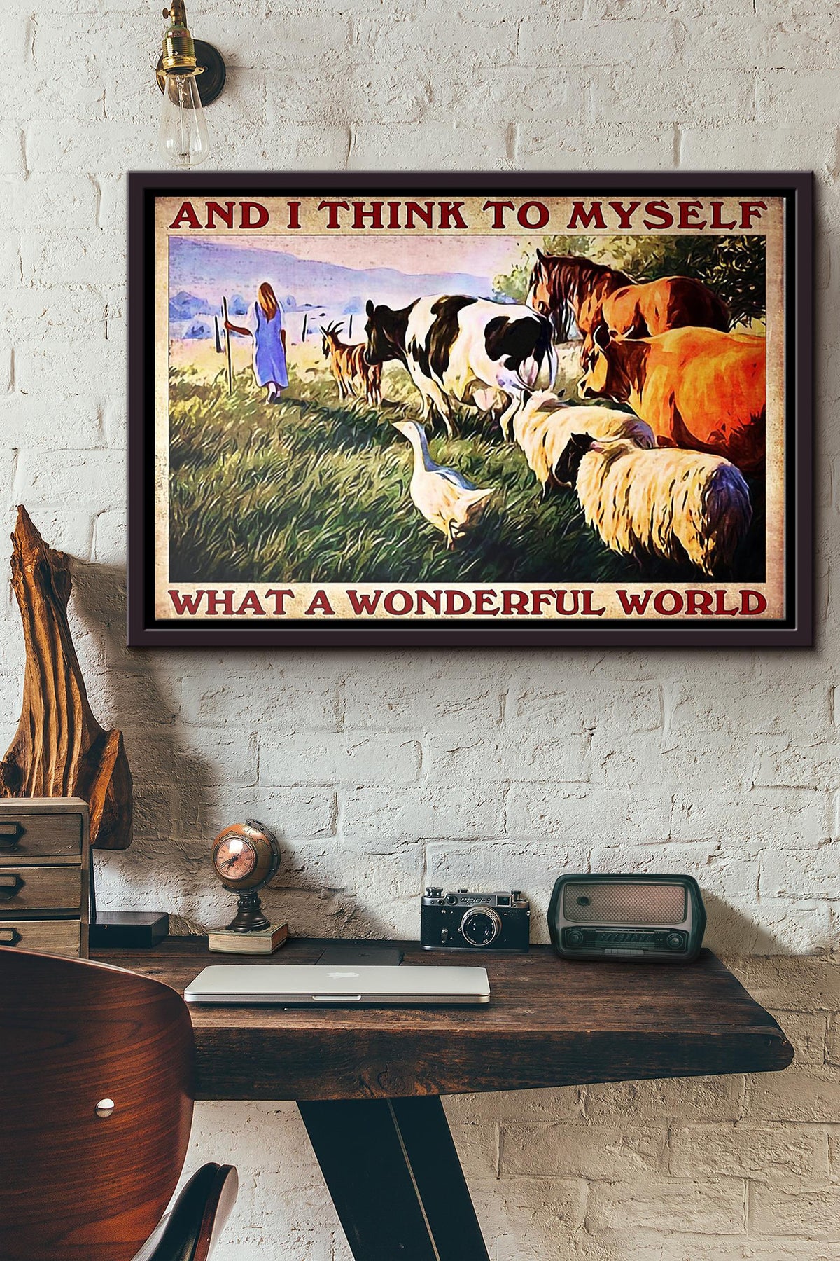Farm And I Think To Myself What A Wonderful World Poster n Framed Matte Canvas