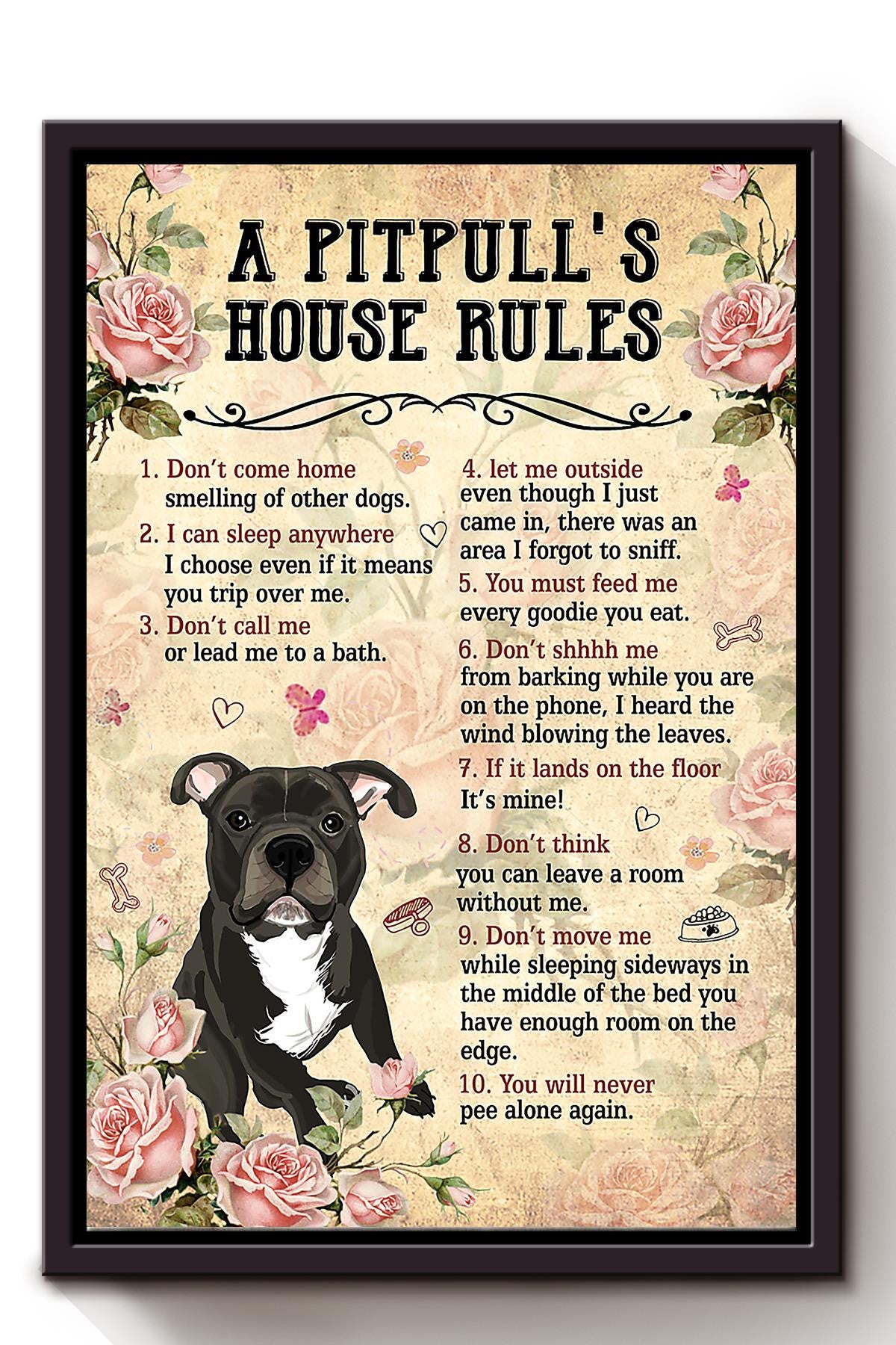 Dog A Pitpull's House Rules Wall Art For Dog Lover Housewarming Framed Matte Canvas Framed Prints, Canvas