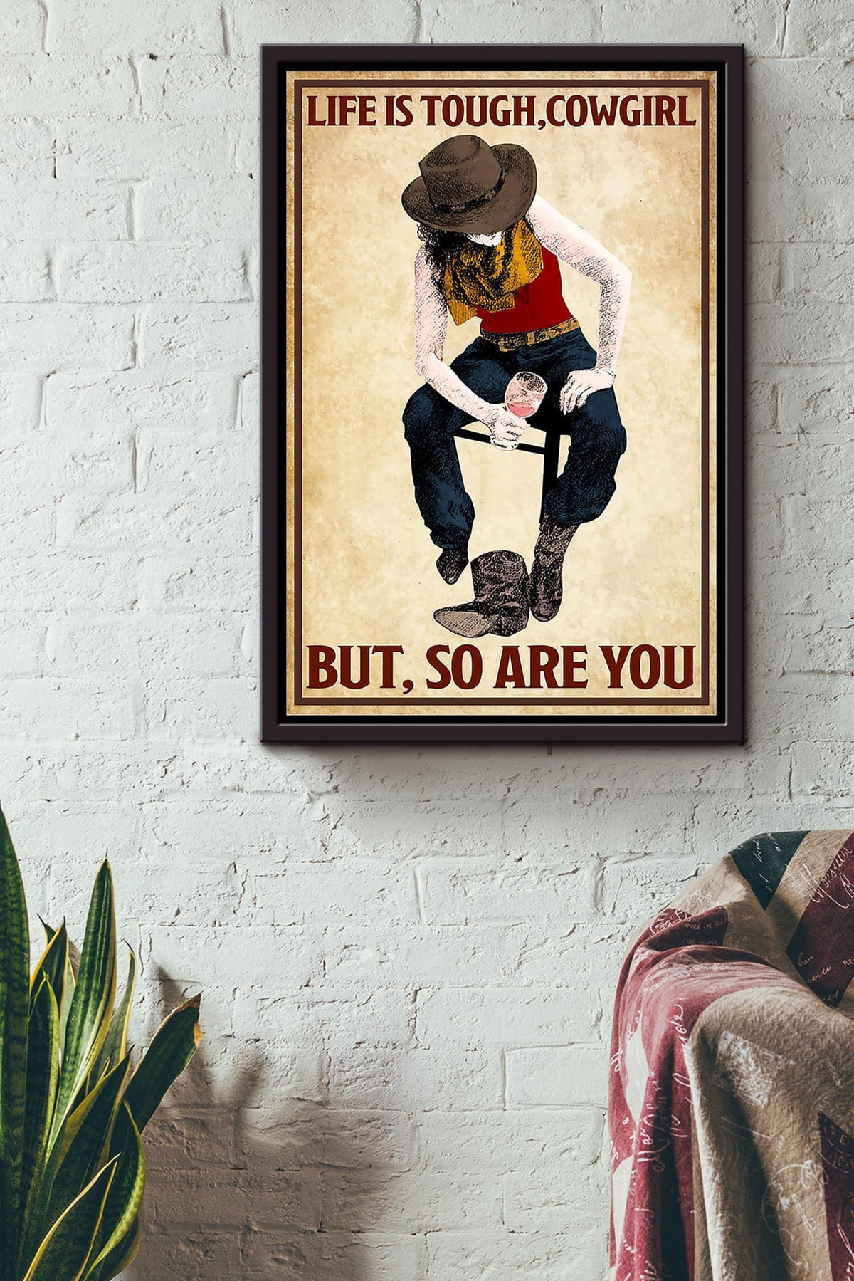Life Is Tough Cowgirl Poster Horse Riding Wall Art Cowgirl Cowboy Gift (2) Framed Canvas Framed Prints, Canvas