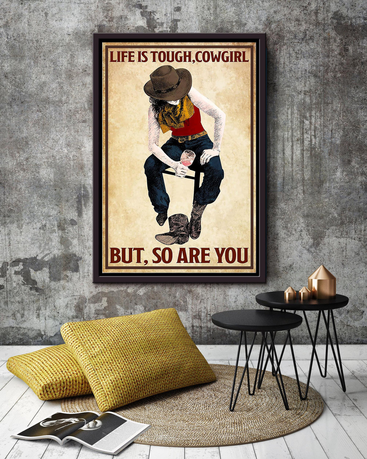 Life Is Tough Cowgirl Poster Horse Riding Wall Art Cowgirl Cowboy Gift (2) Framed Canvas Framed Prints, Canvas