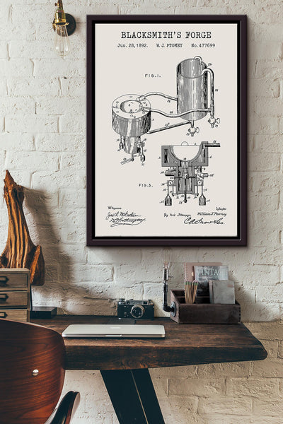 Blacksmith Forge Art Poster Framed Matte Canvas