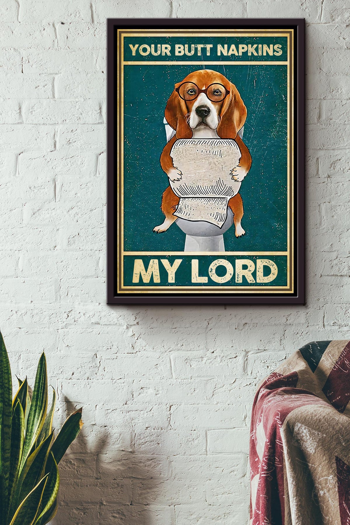 Golden Reading Papper In Toilet Your Butt Napkins My Lord Funny Vintage Art For Bathroom Decor Framed Canvas