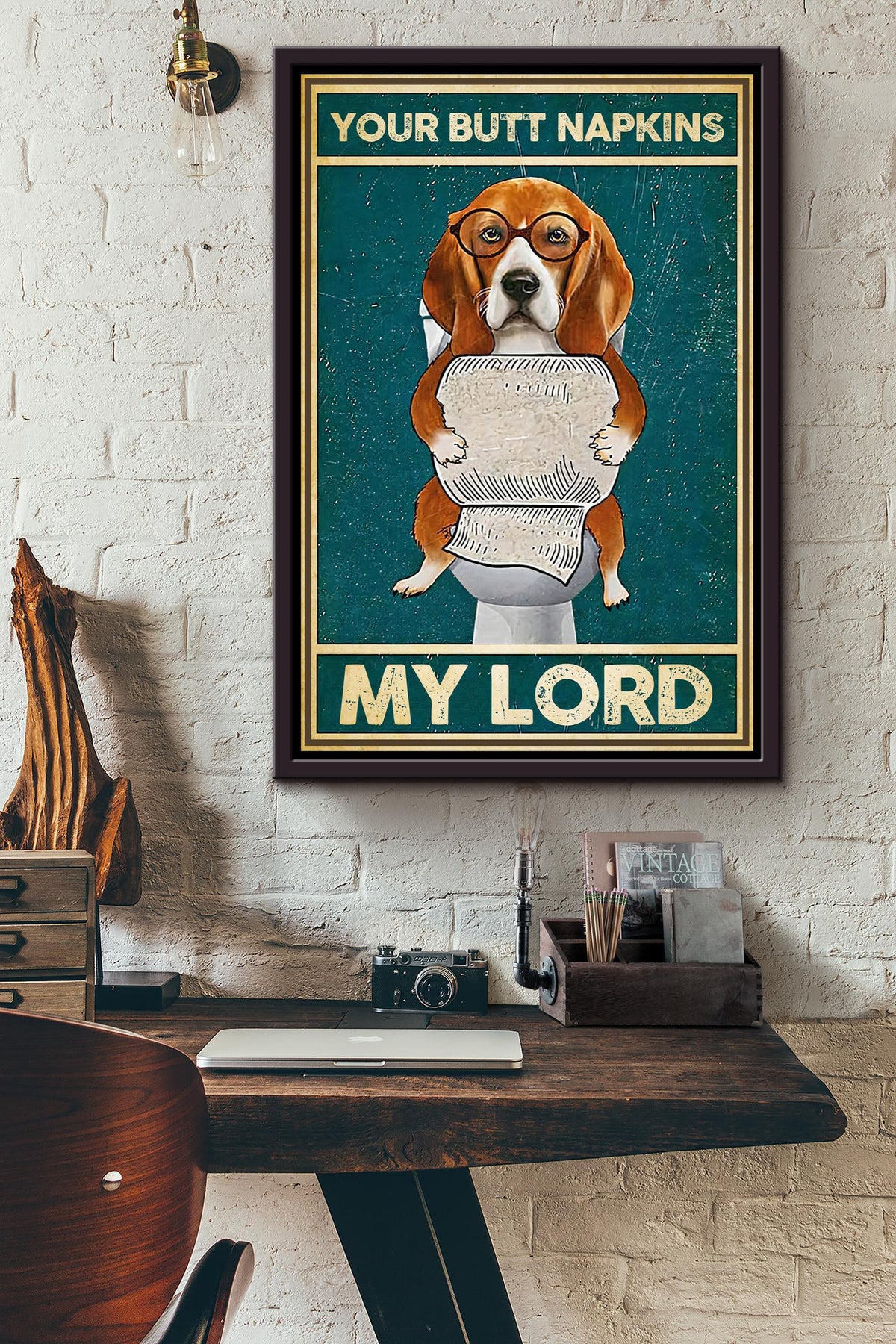 Golden Reading Papper In Toilet Your Butt Napkins My Lord Funny Vintage Art For Bathroom Decor Framed Canvas