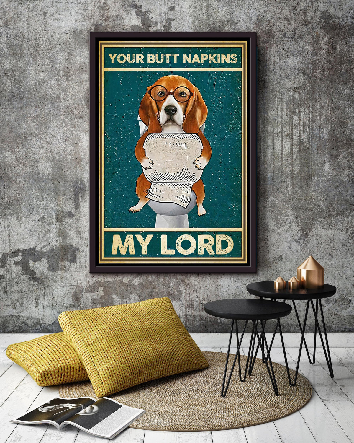 Golden Reading Papper In Toilet Your Butt Napkins My Lord Funny Vintage Art For Bathroom Decor Framed Canvas