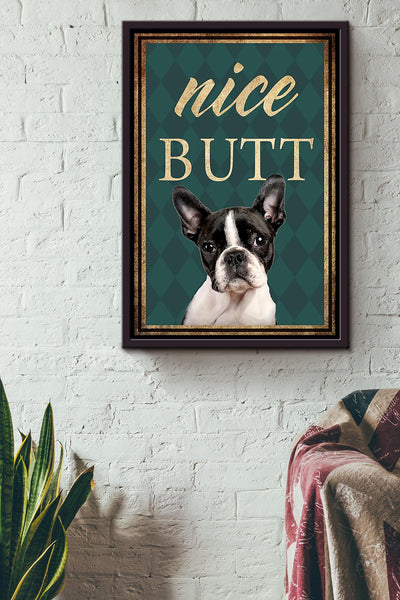Funny Pitbull Nice Bum Vintage Retro Gift For Dog Mom Framed Canvas