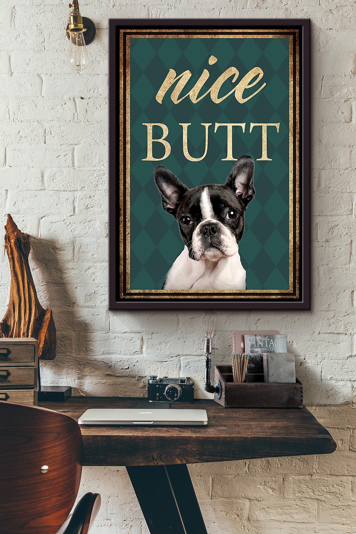 Funny Pitbull Nice Bum Vintage Retro Gift For Dog Mom Framed Canvas