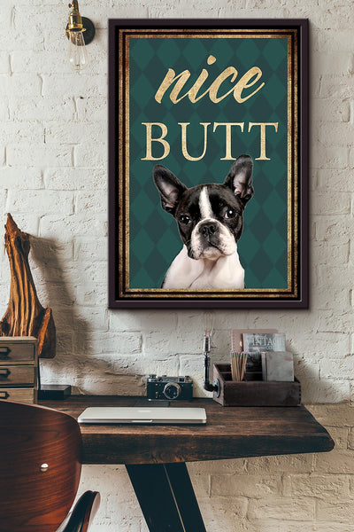 Funny Pitbull Nice Bum Vintage Retro Gift For Dog Mom Framed Canvas
