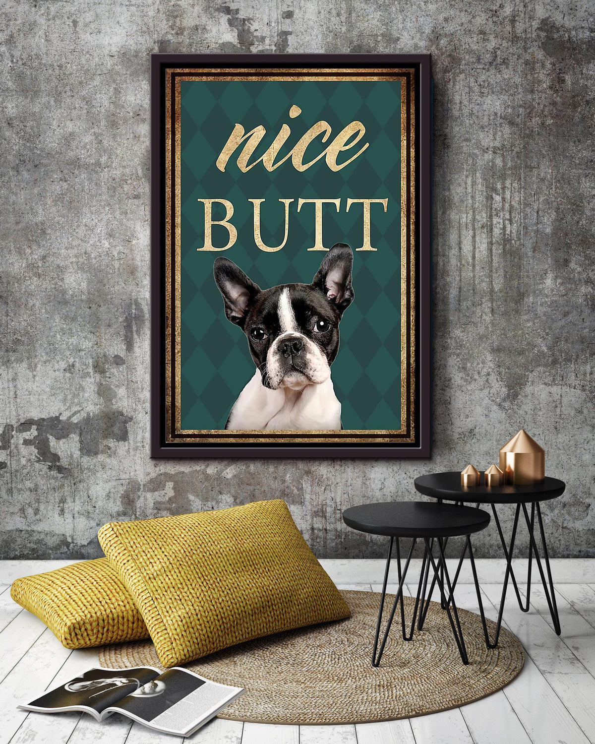 Funny Pitbull Nice Bum Vintage Retro Gift For Dog Mom Framed Canvas