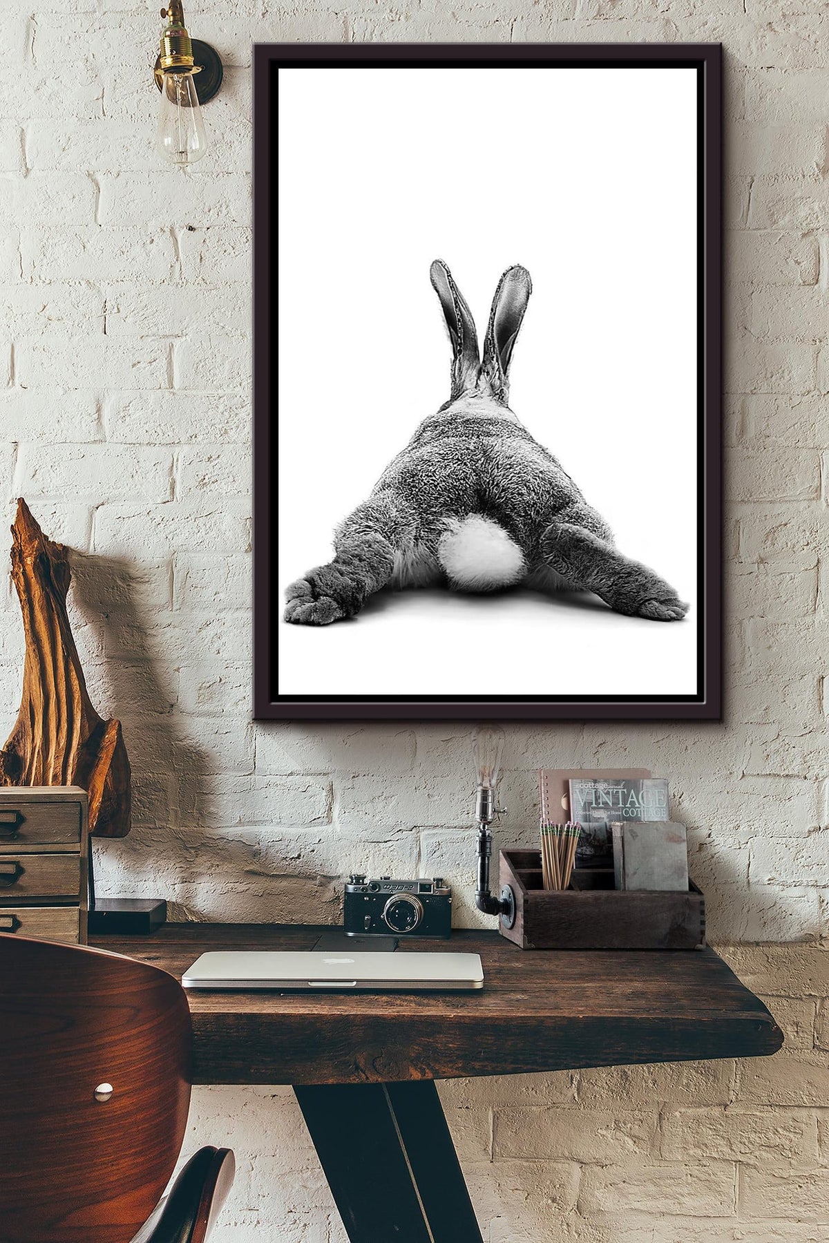 Cute Rabbit Butt Funny Gift For Friends Birthday Houswarming Framed Canvas