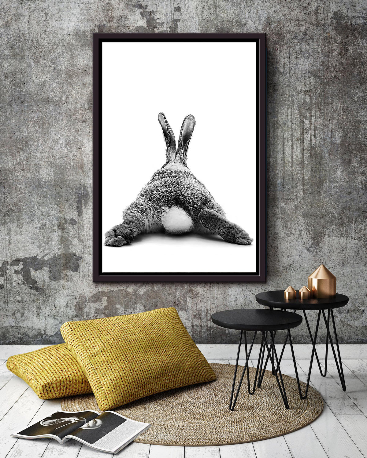 Cute Rabbit Butt Funny Gift For Friends Birthday Houswarming Framed Canvas
