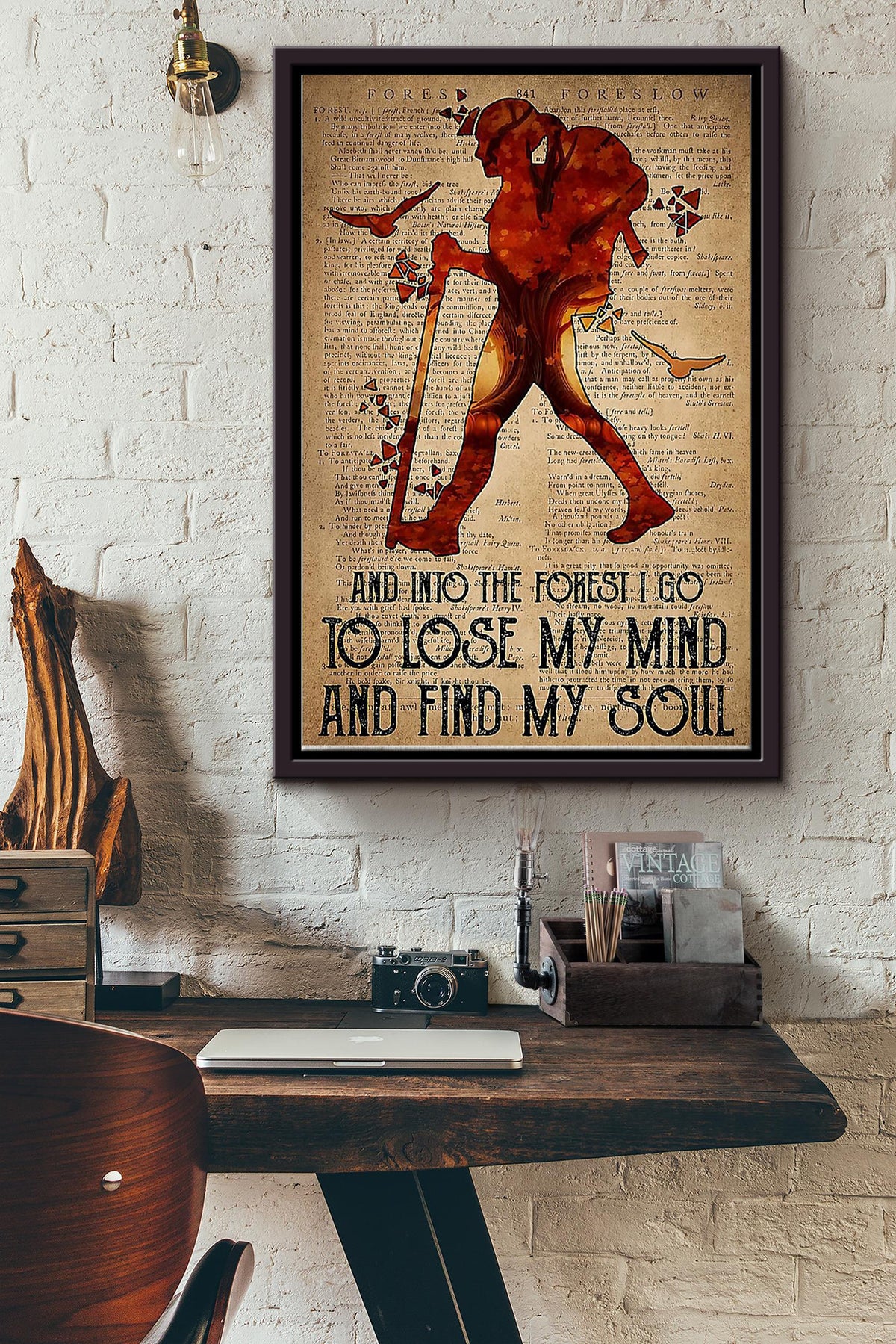 Into Forest I Go To Lose My Mind And Find My Soull Poster - Sport Wall Art - Gift For Hiking Mountain Lover Camping Club Nature Lover Framed Matte Canvas Framed Prints, Canvas