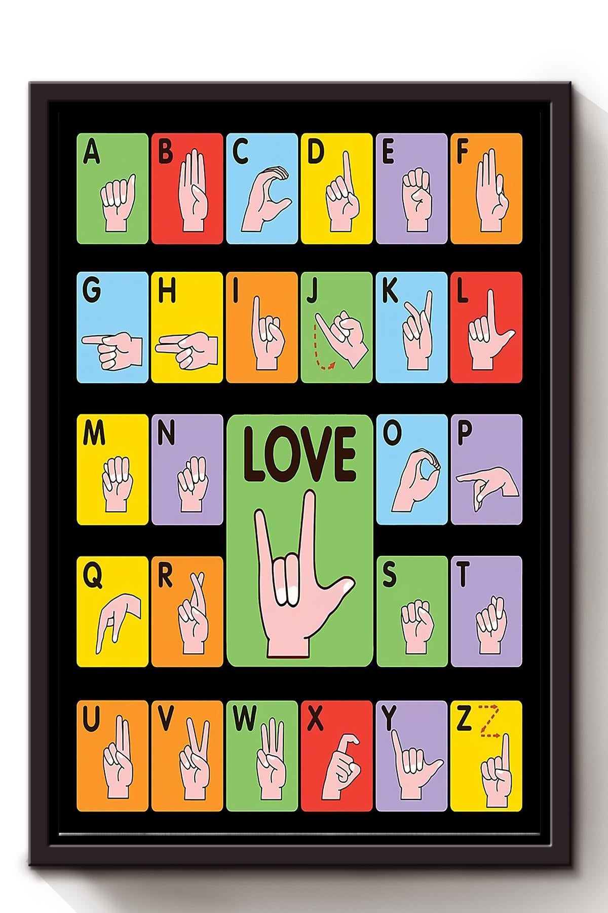 Educational Sign Language Knowledge Wall Art For Kid Nursery School Decor Framed Matte Canvas Framed Prints, Canvas