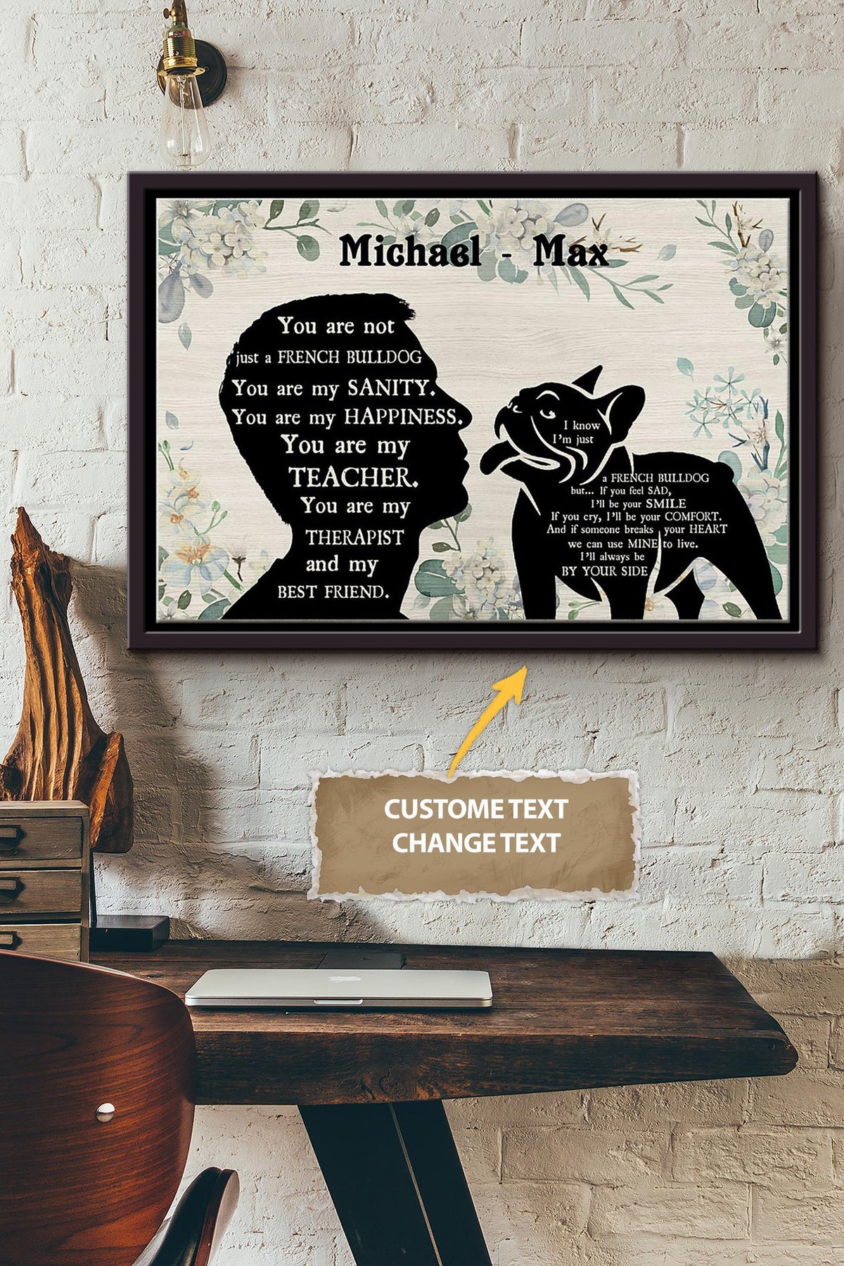 French Bulldog Boy Therapist Best Friend Personalized Poster - Animal Wall Art - Gift For Dog Lover Dog Foster Puppy Fan Framed Matte Canvas Framed Prints, Canvas