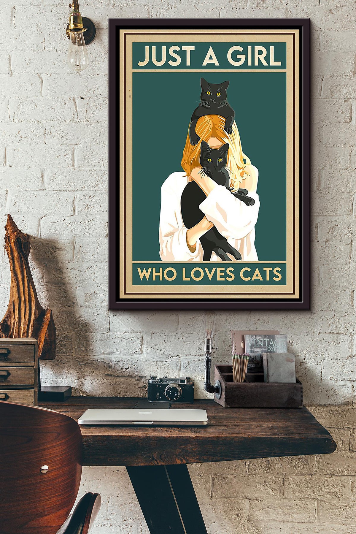 Just A Girl Who Loves Cats Animal Wall Art Gift For Cat Lover International Cat Day Kitten Foster Framed Canvas Framed Prints, Canvas