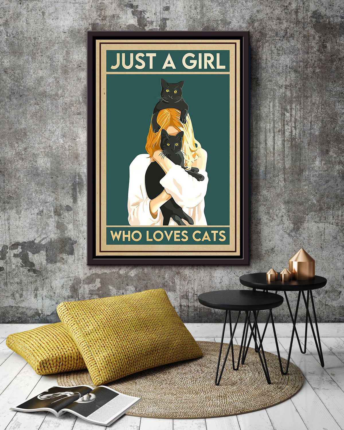Just A Girl Who Loves Cats Animal Wall Art Gift For Cat Lover International Cat Day Kitten Foster Framed Canvas Framed Prints, Canvas