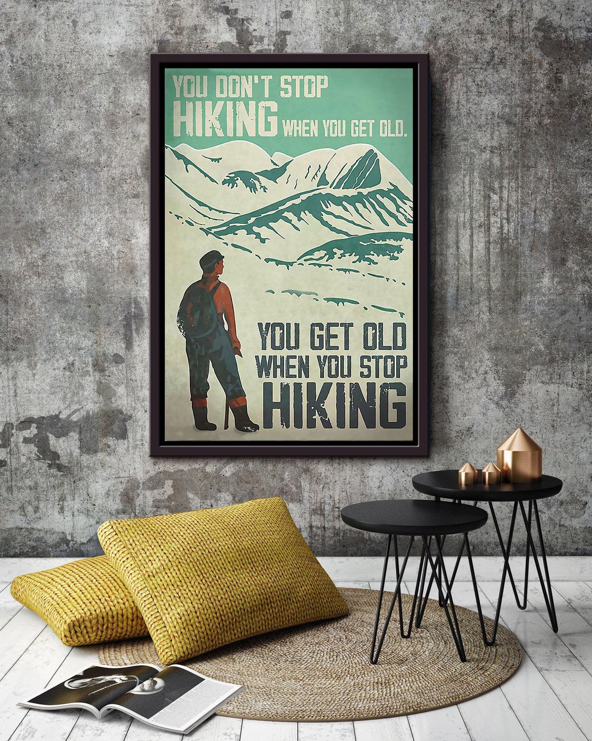 Hiking Lover Don't Stop Hiking Motivation Wall Art Gift For Backpacker Hiking Backpack Framed Canvas Framed Prints, Canvas